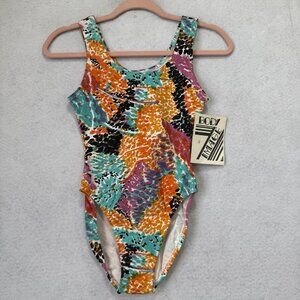 Vintage Body Image Leotard Womens Small High Cut Multicolor Made USA 90s
